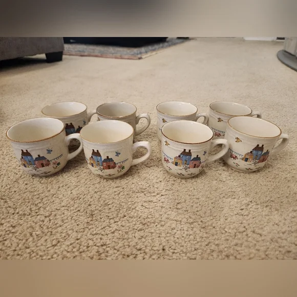 Farm Country Set Of 8 Cups International Stoneware Mugs Heartland House Cottage - Picture 1 of 5